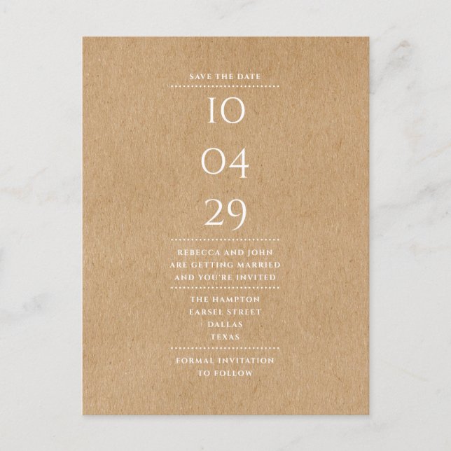 Simple Rustic Save the Date Postcard (Front)