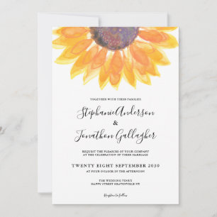Simple Rustic Sunflower Watercolor Wedding Invitation