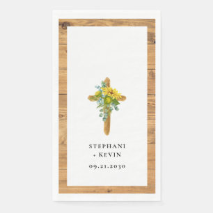Simple Rustic Sunflower Wooden Cross Wedding Paper Napkin
