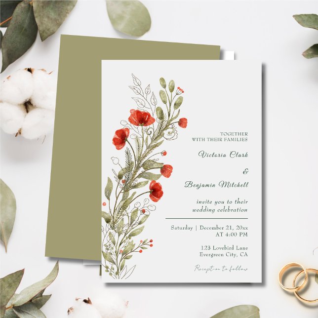 Simple Rustic Watercolor Floral Boho Fall Wedding Invitation (Simple Rustic Watercolor Floral Boho Fall Wedding Invitation)