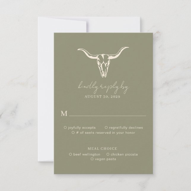 Simple Rustic Wedding Cow Skull Rust Wedding RSVP  Card (Front)