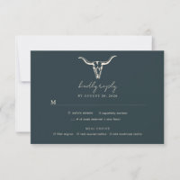 Simple Rustic Wedding Cow Skull Teal Wedding RSVP