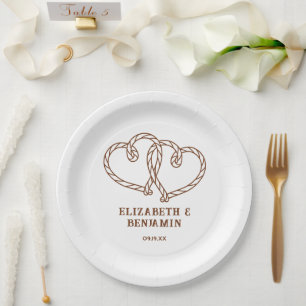 Simple Rustic Western Rope Hearts Wedding Paper Plate