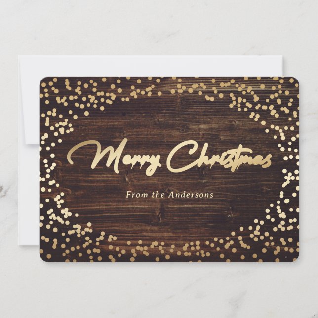 Simple Rustic Wood and Gold Foil Christmas Cards (Front)