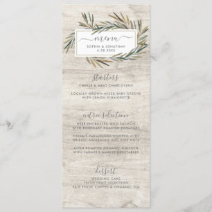 Simple Rustic Wood Botanical Herb Wedding Menu