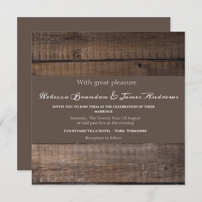 Simple Rustic Wood Calligraphy Wedding Invitation (Front/Back)
