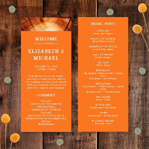 Simple Rustic Wood Cut Slice Wedding Bridal Party Programme