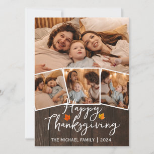 Simple Rustic Wood Fall thanksgiving Family photo Holiday Card