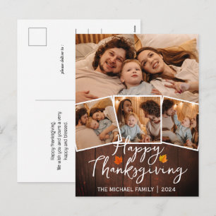 Simple Rustic Wood Fall thanksgiving Family photo Holiday Postcard