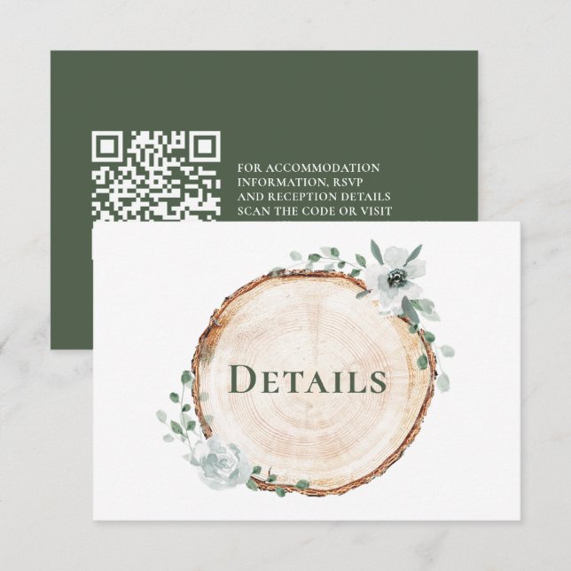 Simple Rustic Wood Wedding Details QR code website Enclosure Card (Front/Back)