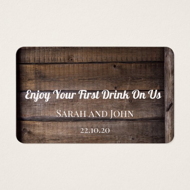 Simple Rustic Wood Wedding Drink Ticket (Front)
