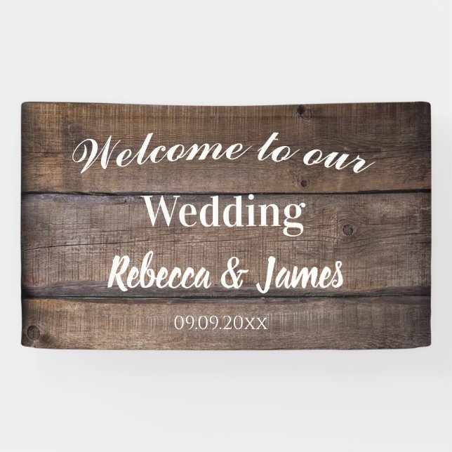 Simple Rustic Wood Wedding Welcome Backdrop  Banner (Horizontal)