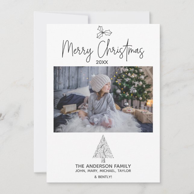 Simple Rustic Woodland Tree Photo Merry Christmas Holiday Card (Front)