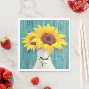 Simple Rustic Yellow Sunflower Thank You Napkin