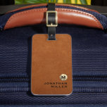 Simple Sable Leather Gold Monogram Luggage Tag<br><div class="desc">Modern luggage tag design features a brushed metallic gold monogram on a distressed sable leather textured background,  with your monogram initial and name in a classic block typography for a simple stylish professional look.</div>