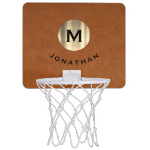 Simple Sable Leather Gold Monogram Mini Basketball Hoop