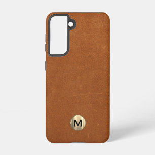 Simple Sable Leather Gold Monogram Samsung Galaxy Case