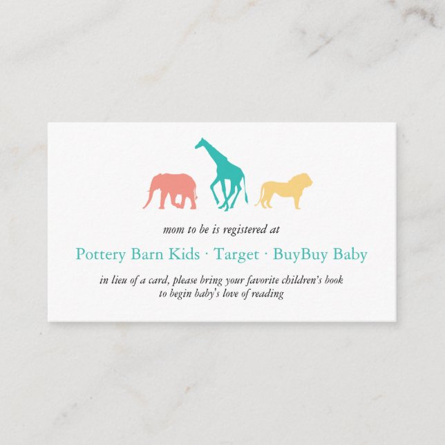 Simple Safari Animal Baby Boy Registry Enclosure Card (Front)