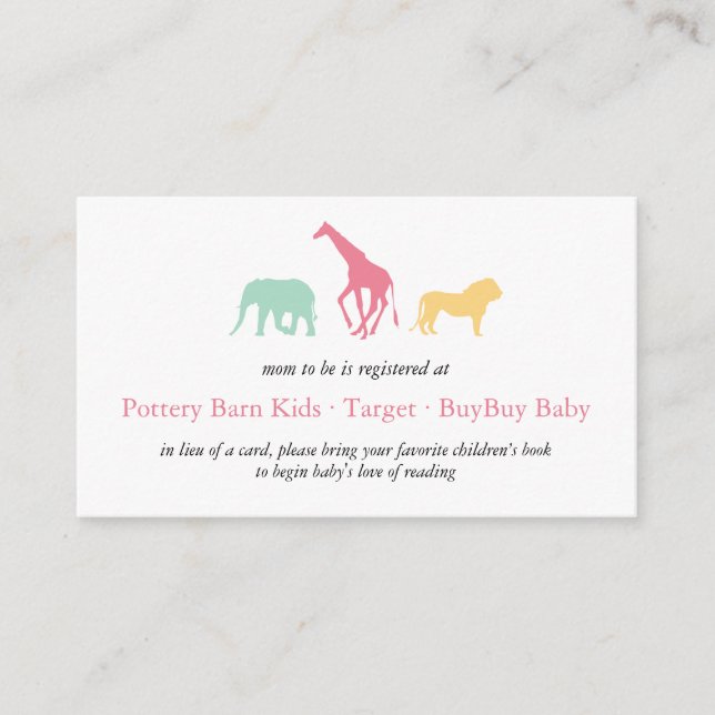 Simple Safari Animal Baby Girl Registry Enclosure Card (Front)