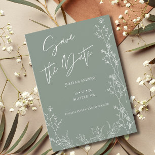 Simple saga green trendy wedding save the date