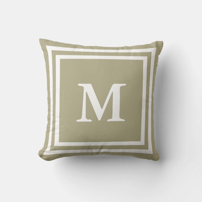 Simple Sage and White Monogram Cushion (Front)
