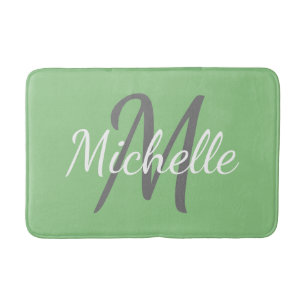 Simple sage Bold Typography & Name Monogram Bath Mat