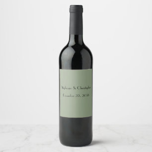 Simple Sage Green and Black Wedding Favour Wine Label