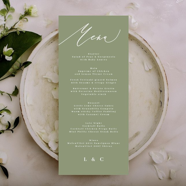 Simple Sage Green and White Modern Calligraphy Menu (Creator Uploaded)