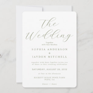 Simple Sage Green and White Wedding Aesthetic Invitation