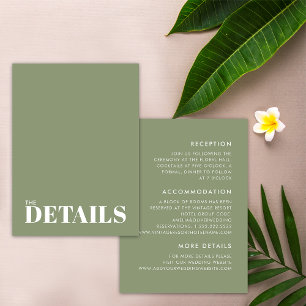 Simple Sage Green Bold Minimal Wedding Details Enclosure Card