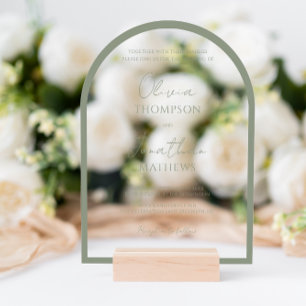 Simple Sage Green Border Script Wedding Arch Acrylic Invitations