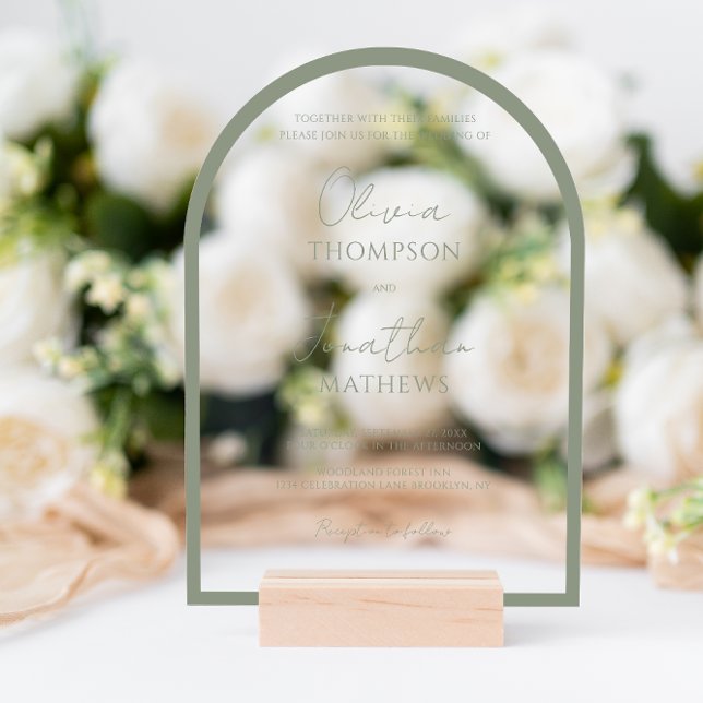 Simple Sage Green Border Script Wedding Arch Acrylic Invitations (Creator Uploaded)