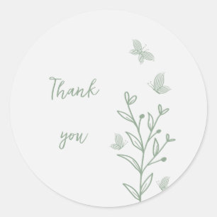 Simple sage green botanical wedding  classic round sticker
