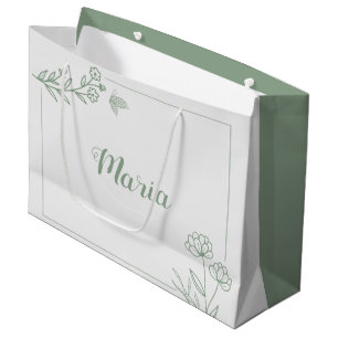 Simple sage green botanical wedding large gift bag