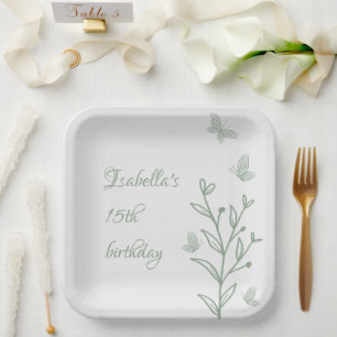 Simple sage green botanical wedding  paper plate