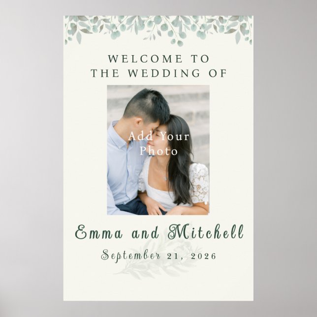 Simple Sage Green Botanical Wedding Welcome Poster (Front)