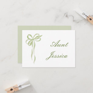 Simple sage green bow flat place card