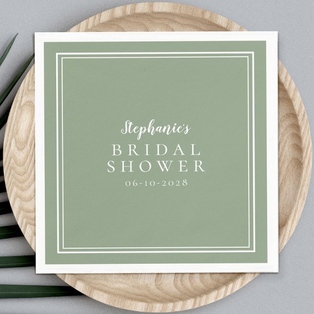 Simple Sage Green Bridal Shower Custom Modern Napkin (Simple Sage Green Bridal Shower Custom Modern Napkins)