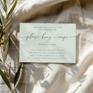 Simple Sage Green Bridal Shower Recipe Enclosure Card