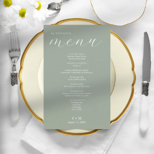 Simple sage green calligraphy elegant wedding menu