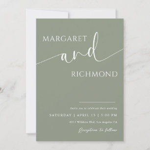 Simple Sage Green Calligraphy Minimalist Wedding Invitation