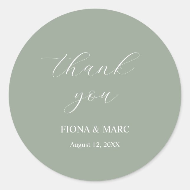 Simple sage green calligraphy wedding sticker (Front)