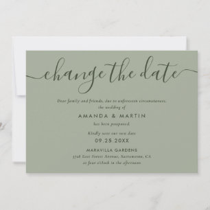 Simple Sage Green Change The Date Postponement Announcement