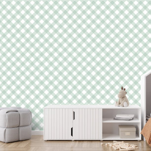 Simple sage green check gingham plaid wallpaper