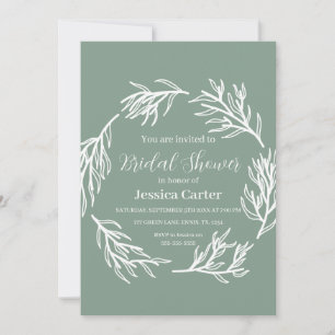 Simple Sage Green Classic Floral Bridal Shower Invitation