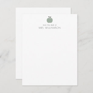 Simple Sage Green Cute Apple Personalised Teacher Card