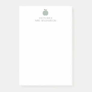 Simple Sage Green Cute Apple Personalised Teacher  Post-it Notes