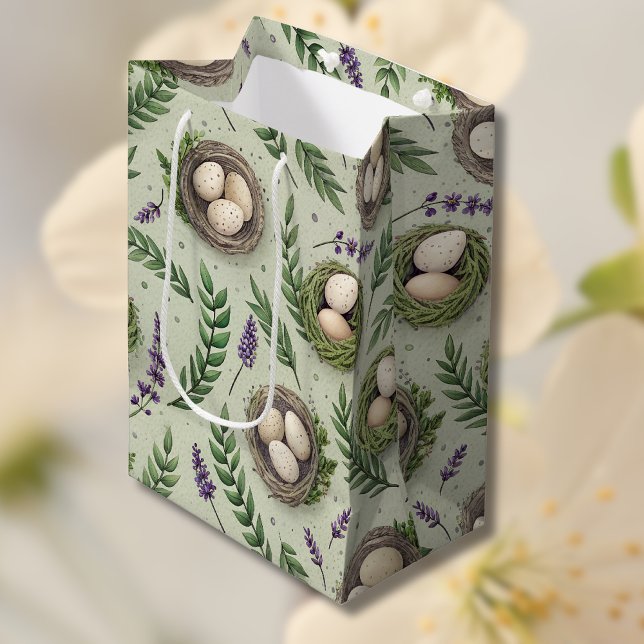 Simple Sage Green Easter Eggs Lavender Nest Medium Gift Bag (Creator Uploaded)