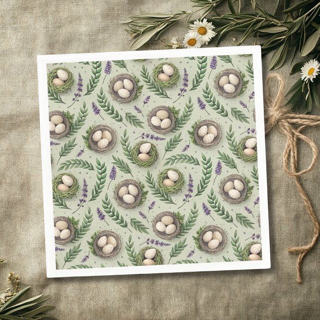 Simple Sage Green Easter Eggs Lavender Nest Napkin (Creator Uploaded)