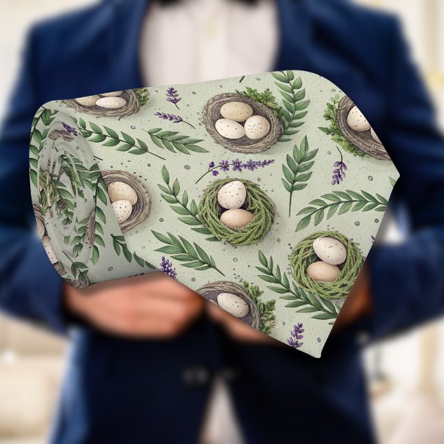 Simple Sage Green Easter Eggs Lavender Nest Tie (Creator Uploaded)